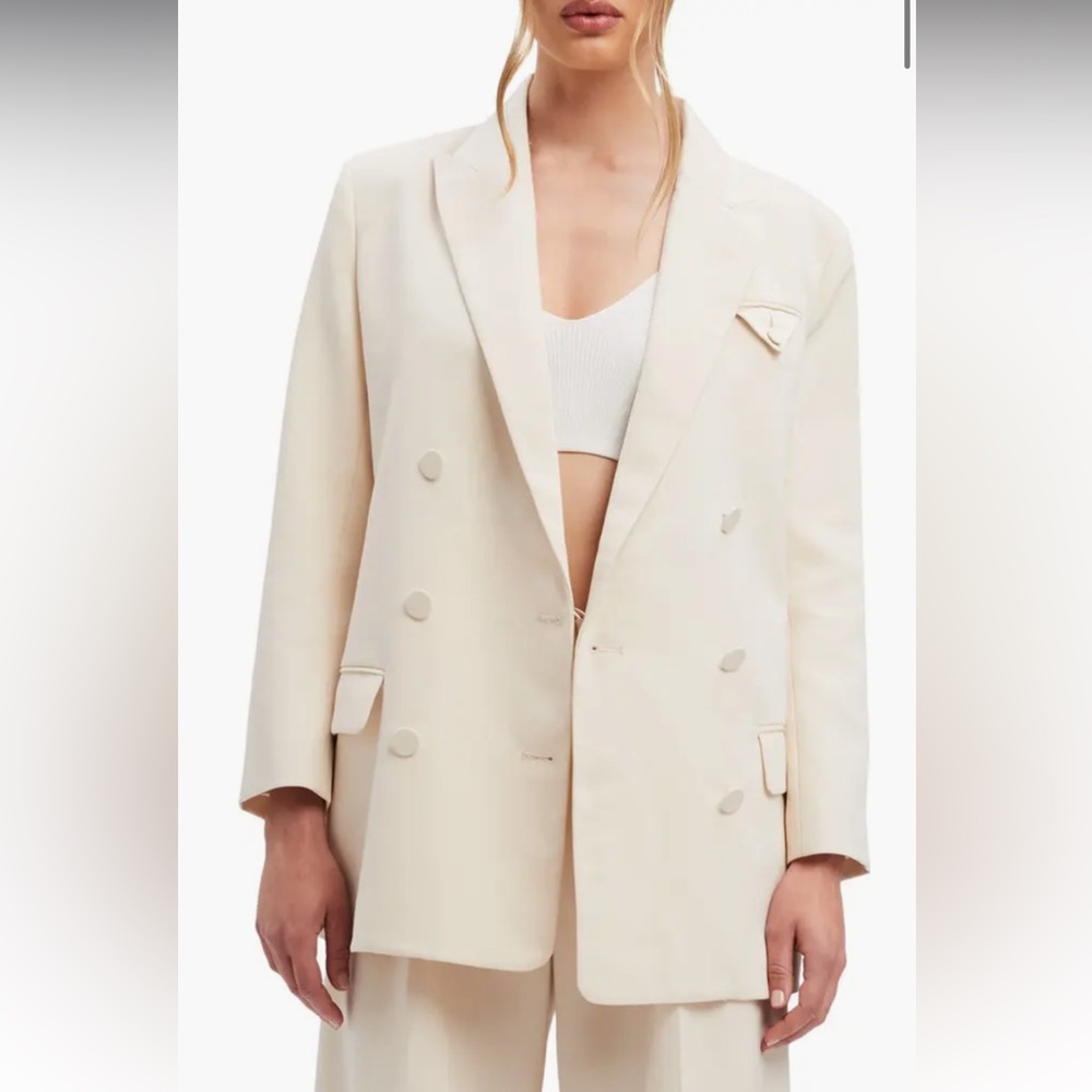 Bardot Cream Double-Breasted Blazer